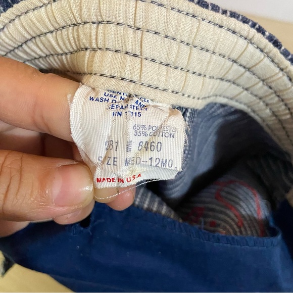 Vintage Baby Bib Overalls Romper Sz 12 Months Striped Embroidered Red Dog/Puppy - Picture 5 of 7